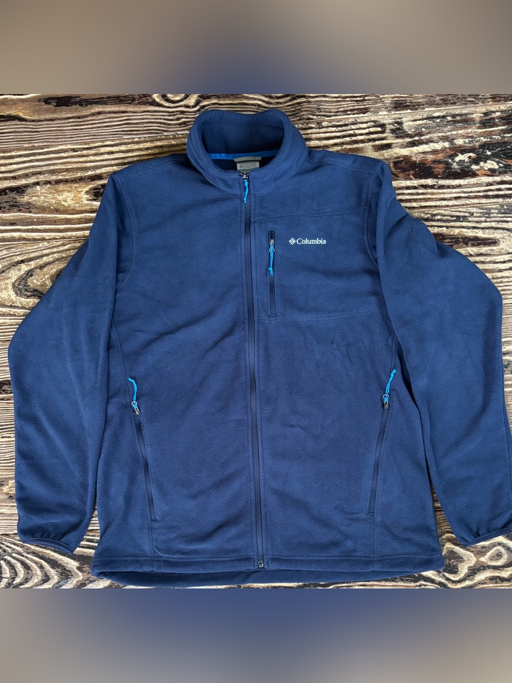 Columbia Navy Blue Fleece Zip Jacket with Aqua Accents